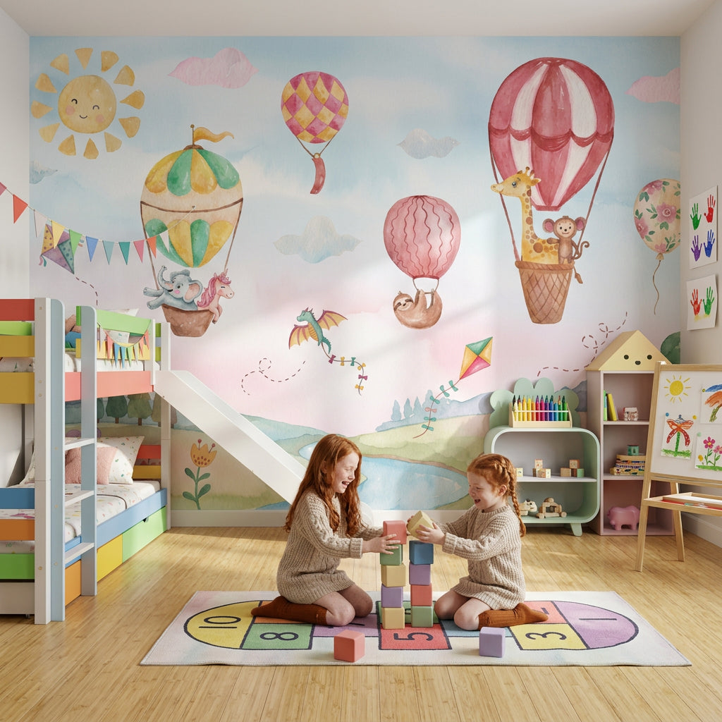 Hot Air Balloons Wallpaper Pastel Sky Childrens Nursery Removable Wall Decor