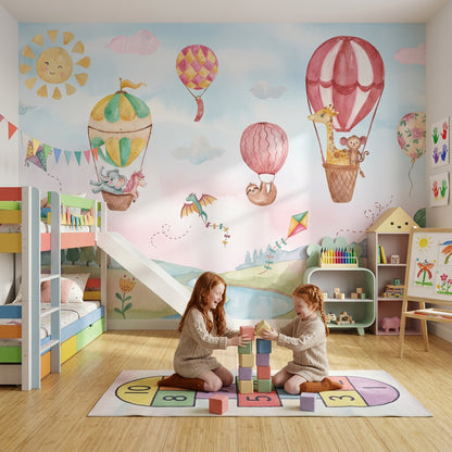 Hot Air Balloons Wallpaper Pastel Sky Childrens Nursery Removable Wall Decor