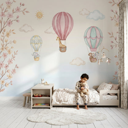 Hot Air Balloons Wallpaper Pastel Nursery Wall Mural