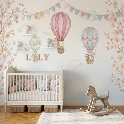 Hot Air Balloons Wallpaper Pastel Nursery Wall Mural