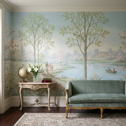 Pastoral Landscape Wallpaper Spring Blossoms Watercolor Mural Wall Mural