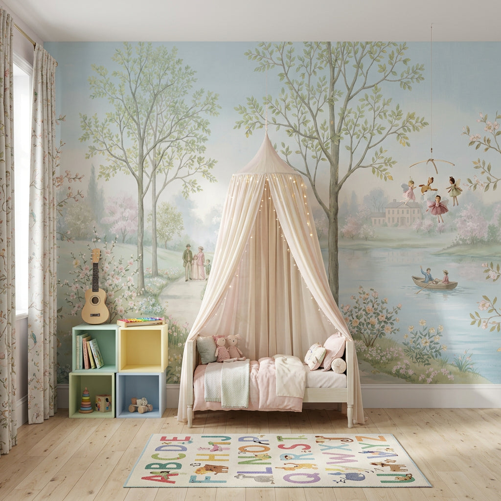 Pastoral Landscape Wallpaper Spring Blossoms Watercolor Mural Wall Mural
