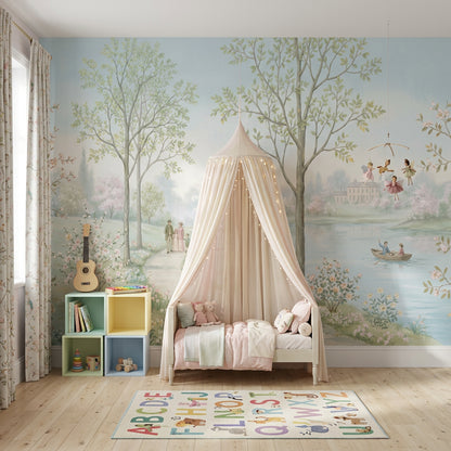 Pastoral Landscape Wallpaper Spring Blossoms Watercolor Mural Wall Mural