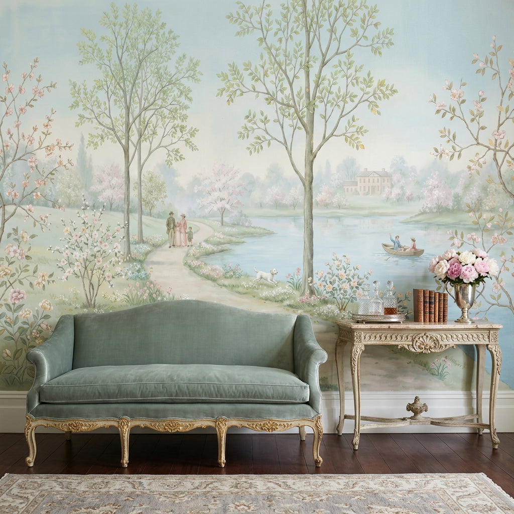 Pastoral Landscape Wallpaper Spring Blossoms Watercolor Mural Wall Mural