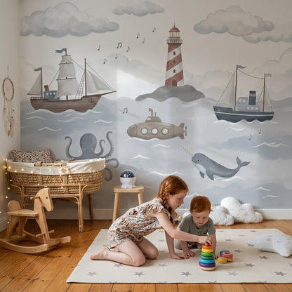 Coastal Wallpaper Nautical Removable Lighthouse Wall Decor