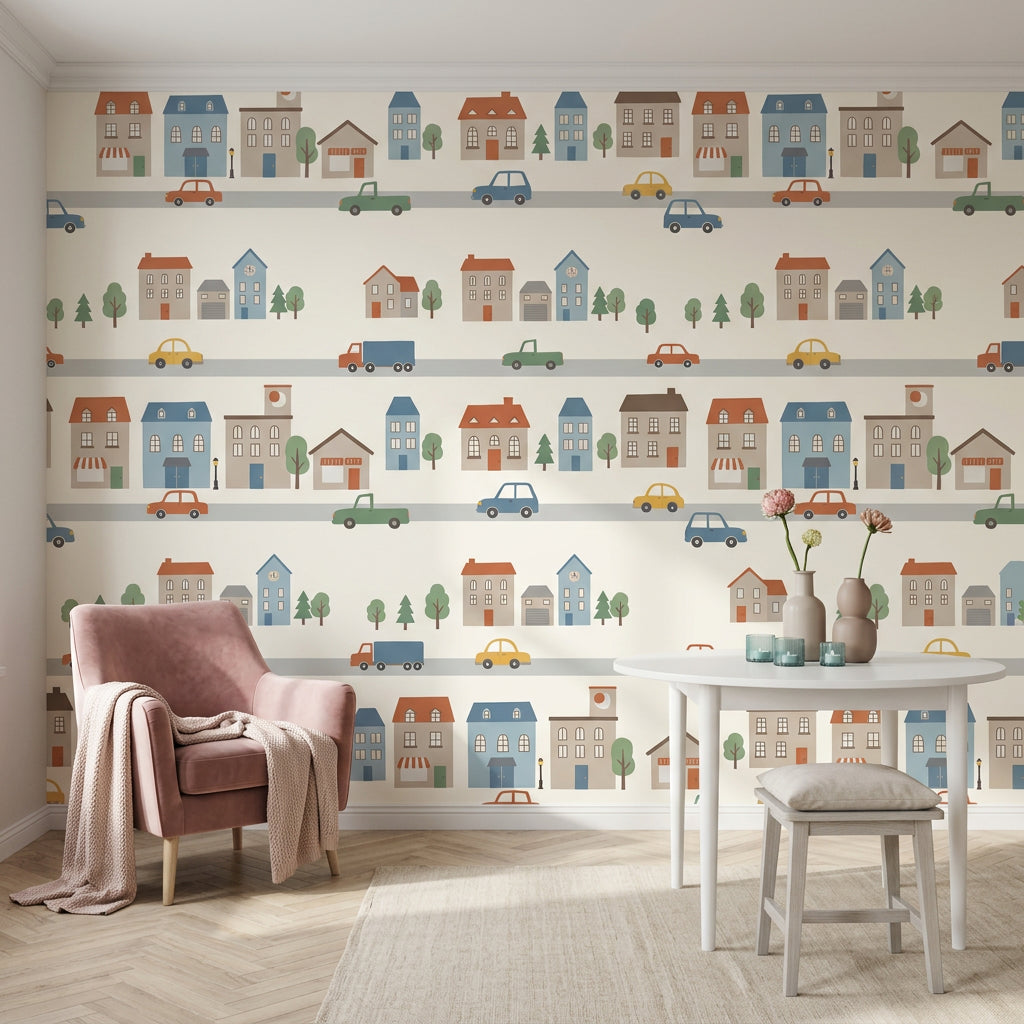 Townscape Wallpaper Bright Playful Removable Wall Decor