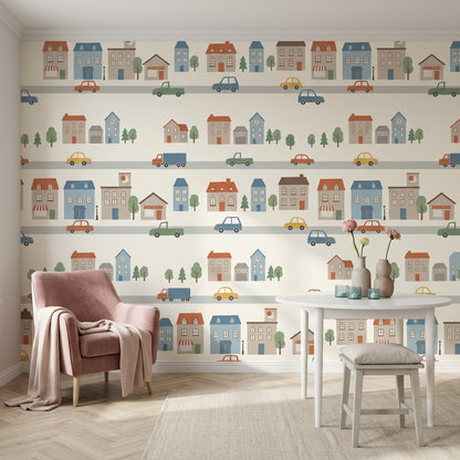 Townscape Wallpaper Bright Playful Removable Wall Decor