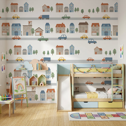 Townscape Wallpaper Bright Playful Removable Wall Decor