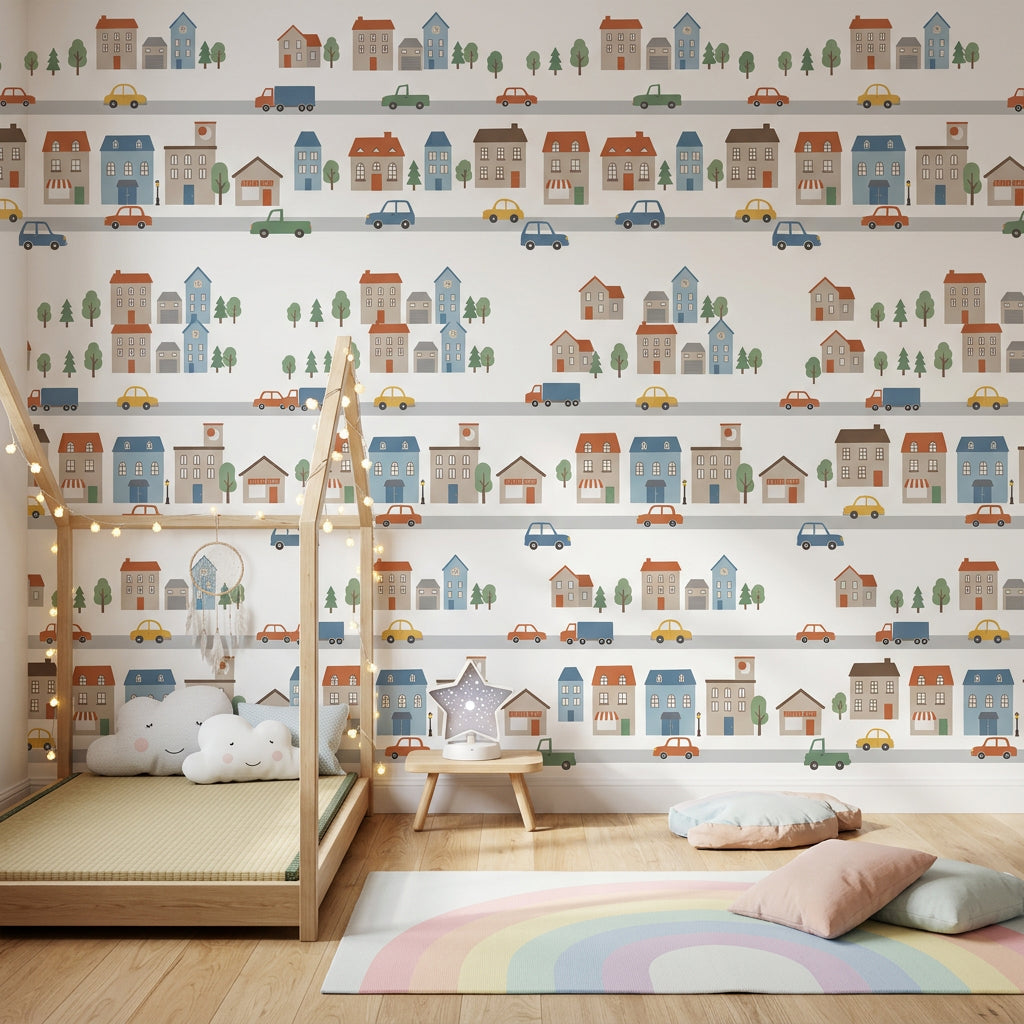 Townscape Wallpaper Bright Playful Removable Wall Decor