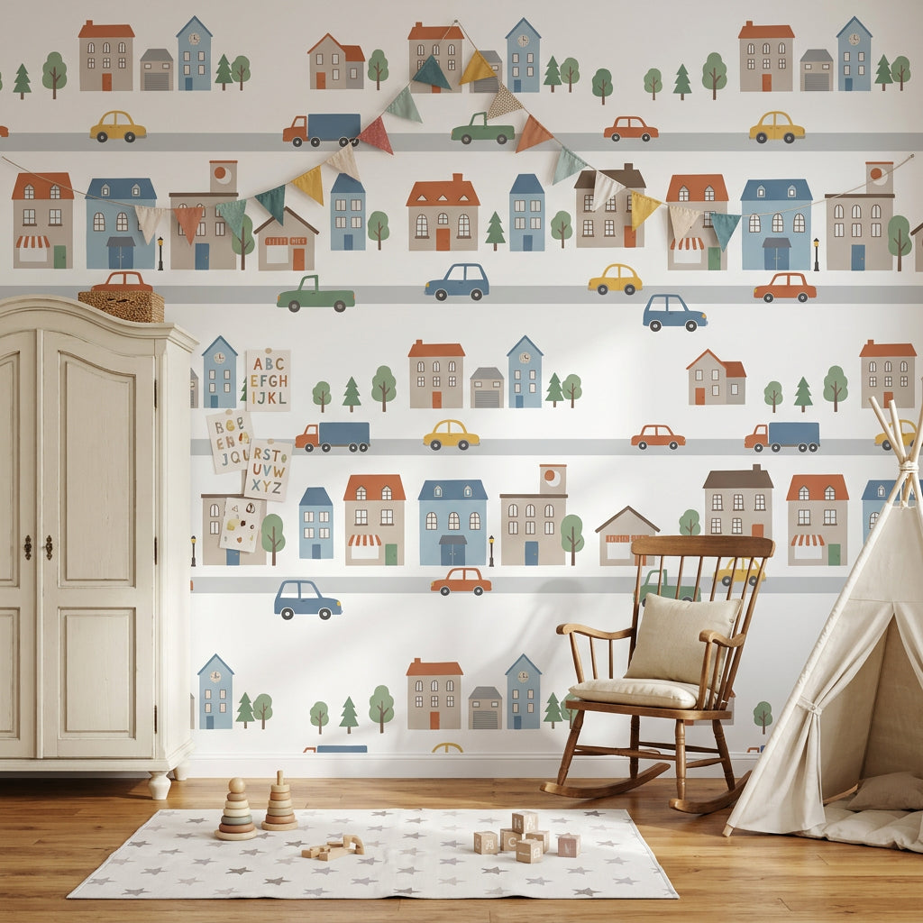 Townscape Wallpaper Bright Playful Removable Wall Decor