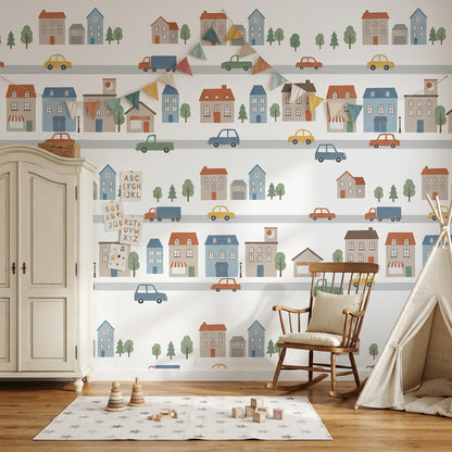 Townscape Wallpaper Bright Playful Removable Wall Decor