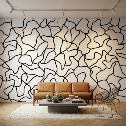 White Background Wallpaper Minimal Line Art Removable Abstract Wall Decor
