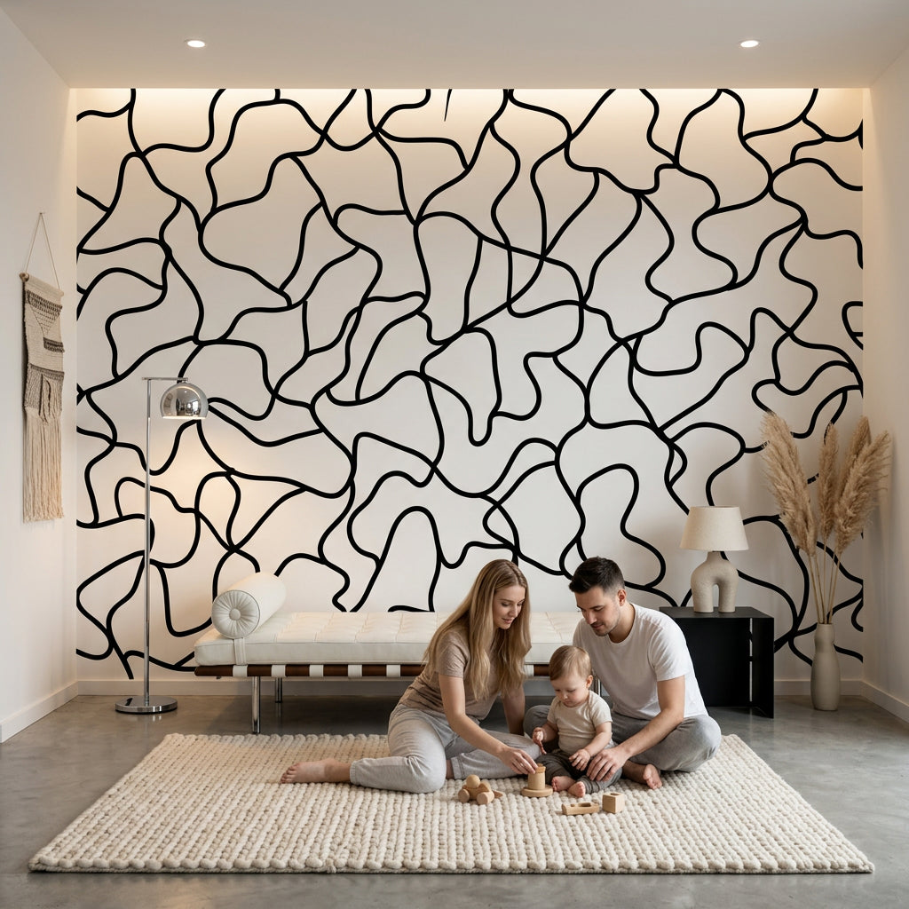 White Background Wallpaper Minimal Line Art Removable Abstract Wall Decor