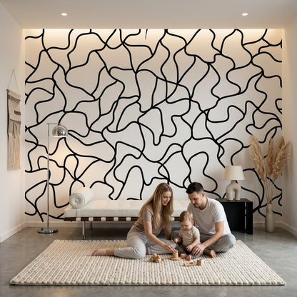 White Background Wallpaper Minimal Line Art Removable Abstract Wall Decor