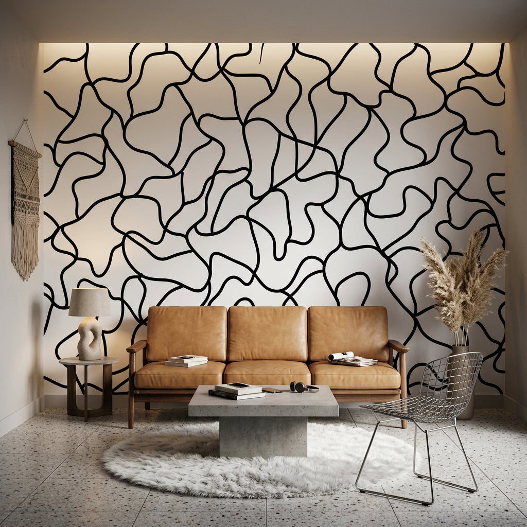 White Background Wallpaper Minimal Line Art Removable Abstract Wall Decor