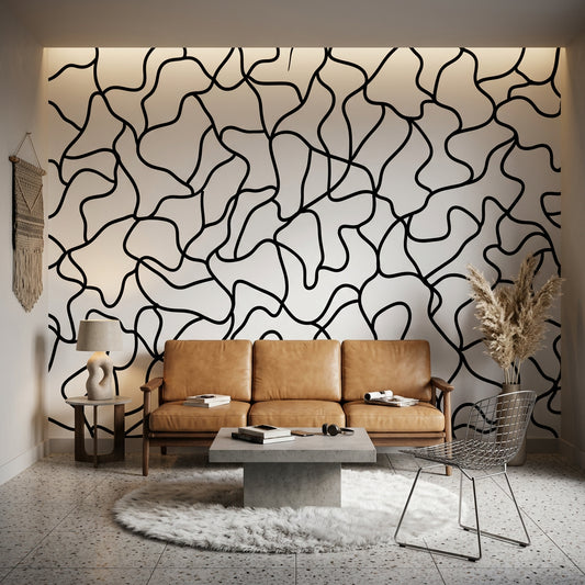 White Background Wallpaper Minimal Line Art Removable Abstract Wall Decor