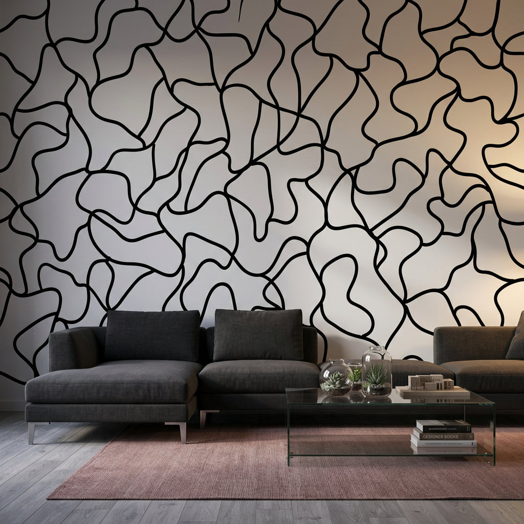 White Background Wallpaper Minimal Line Art Removable Abstract Wall Decor