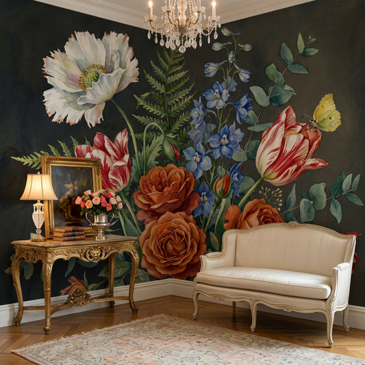 Floral Bouquet Wallpaper Watercolor Vintage Garden Wall Mural