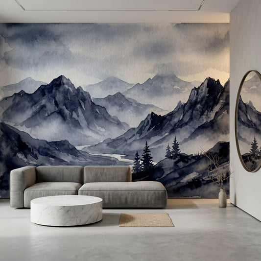 Misty Mountains Wallpaper Monochrome Removable River Valley Wall Decor