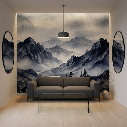 Misty Mountains Wallpaper Monochrome Removable River Valley Wall Decor