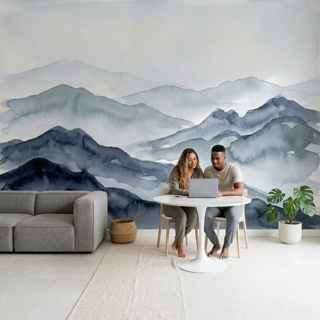 Paper Texture Wallpaper Watercolor Mountain Removable Wall Decor