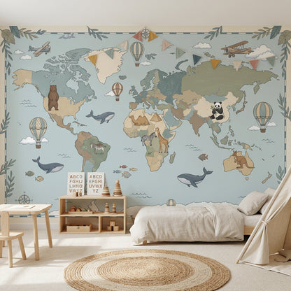 World Map Wallpaper Atlas Removable Geography Wall Decor