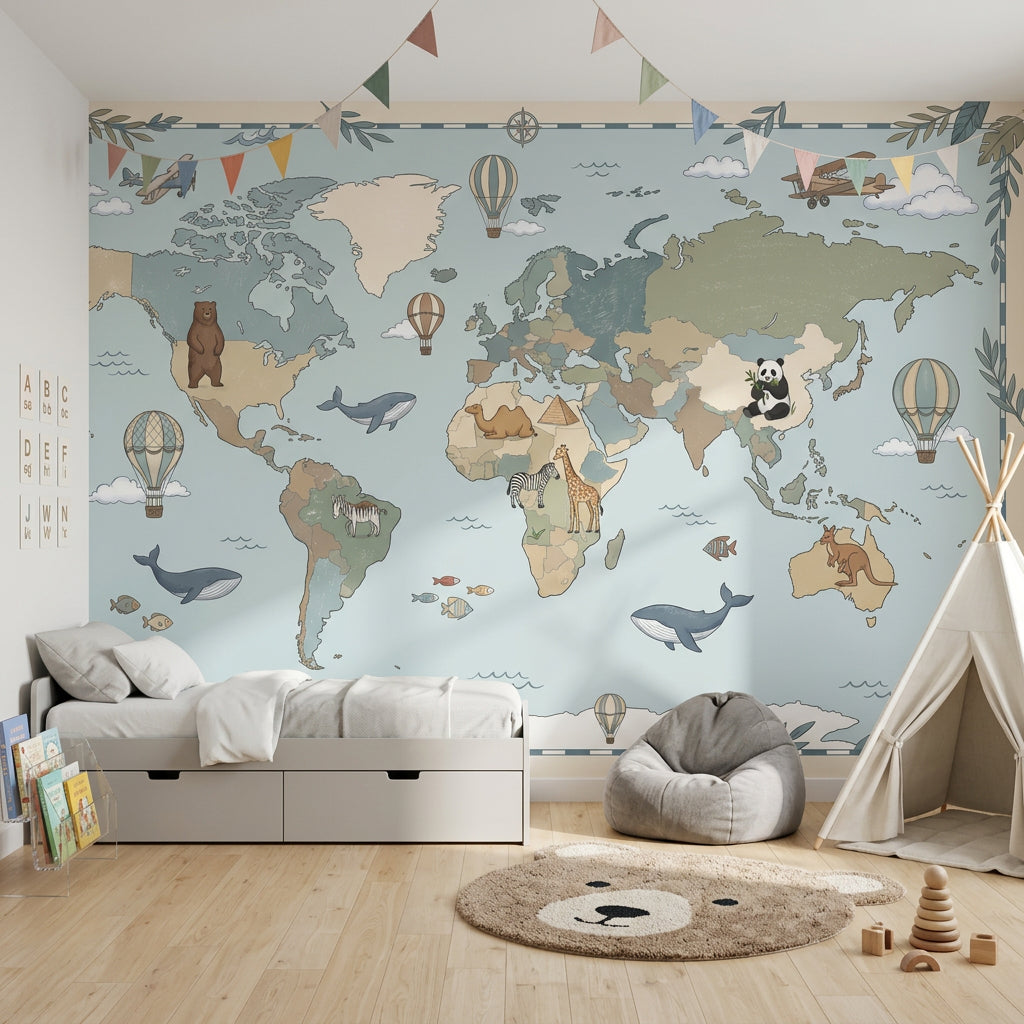 World Map Wallpaper Atlas Removable Geography Wall Decor