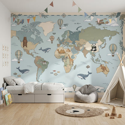 World Map Wallpaper Atlas Removable Geography Wall Decor