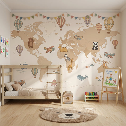 World Map Wallpaper Kids Map Nursery Map Wall Mural