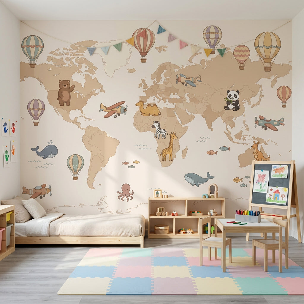 World Map Wallpaper Kids Map Nursery Map Wall Mural