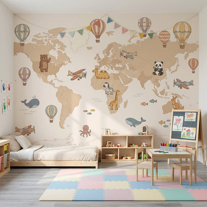World Map Wallpaper Kids Map Nursery Map Wall Mural