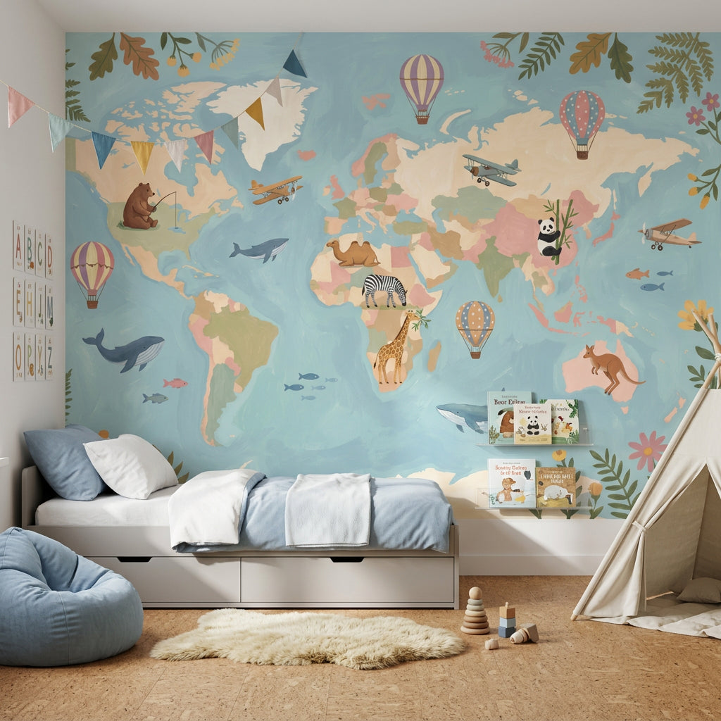 World Map Wallpaper Kids World Map Nursery World Map Removable Wall Decor