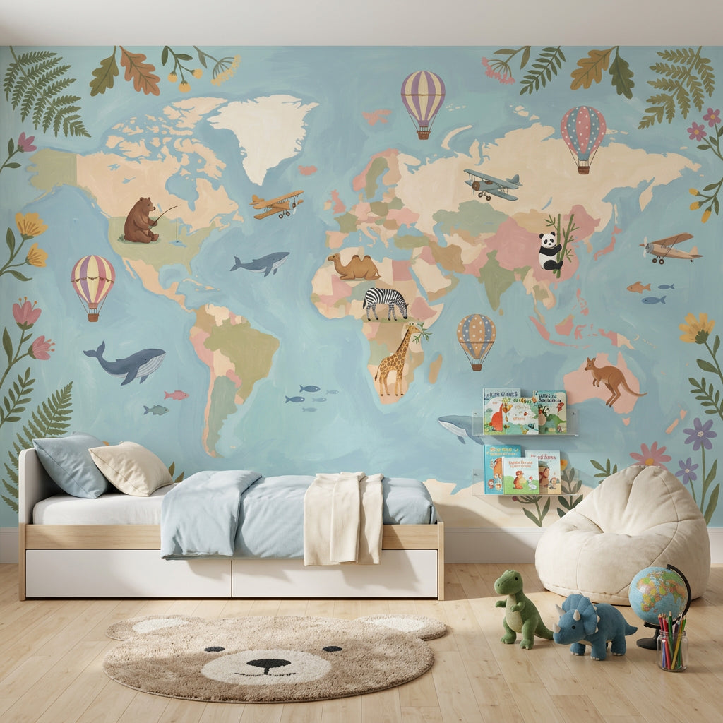 World Map Wallpaper Kids World Map Nursery World Map Removable Wall Decor