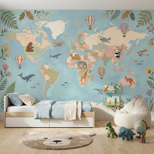 World Map Wallpaper Kids World Map Nursery World Map Removable Wall Decor