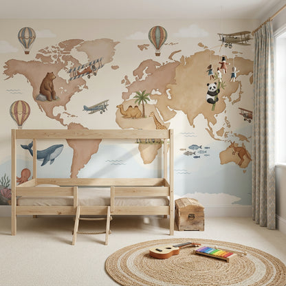 World Map Wallpaper Global Map Kids Map Wall Mural