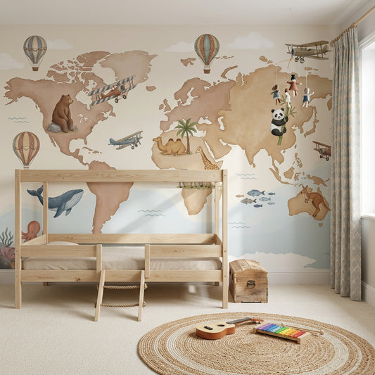 World Map Wallpaper Global Map Kids Map Wall Mural