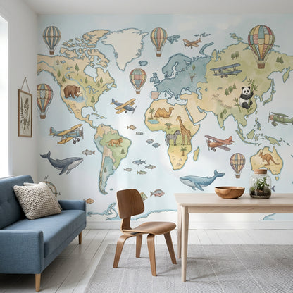 World Map Wallpaper Nursery Kids Removable Wall Decor