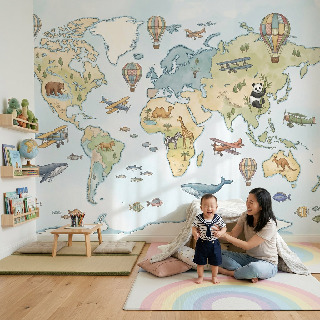 World Map Wallpaper Nursery Kids Removable Wall Decor