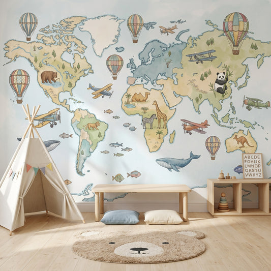 World Map Wallpaper Nursery Kids Removable Wall Decor