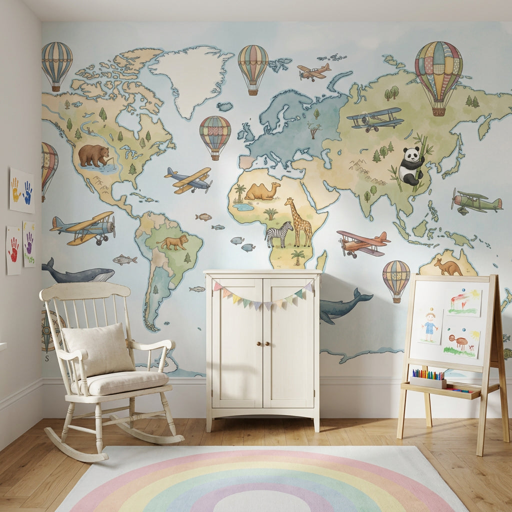 World Map Wallpaper Nursery Kids Removable Wall Decor