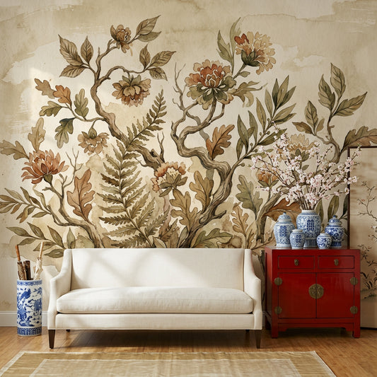 Vintage Botanical Wallpaper Floral Branches Removable Parchment Background Wall Decor