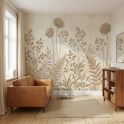 Paper Texture Wallpaper Sepia Botanical Wall Mural
