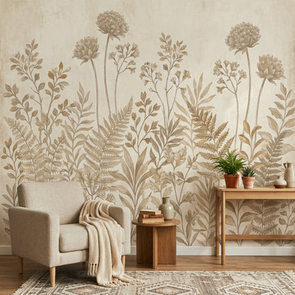 Paper Texture Wallpaper Sepia Botanical Wall Mural