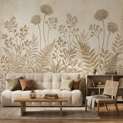 Paper Texture Wallpaper Sepia Botanical Wall Mural