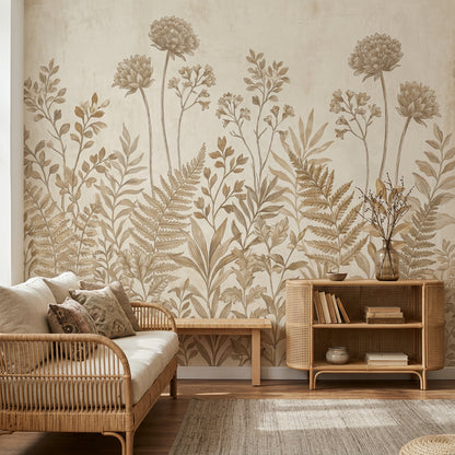 Paper Texture Wallpaper Sepia Botanical Wall Mural