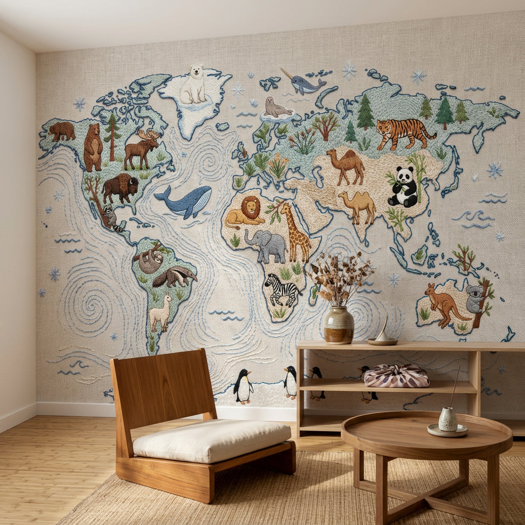 World Map Wallpaper Atlas Geography Removable Wall Decor