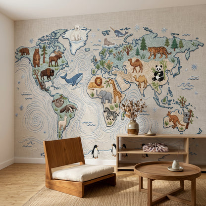 World Map Wallpaper Atlas Geography Removable Wall Decor