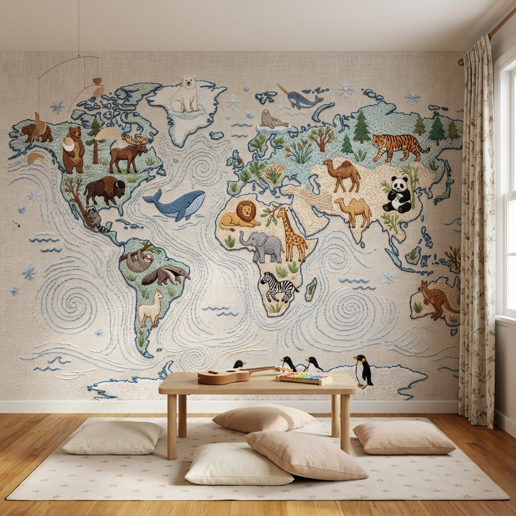 World Map Wallpaper Atlas Geography Removable Wall Decor