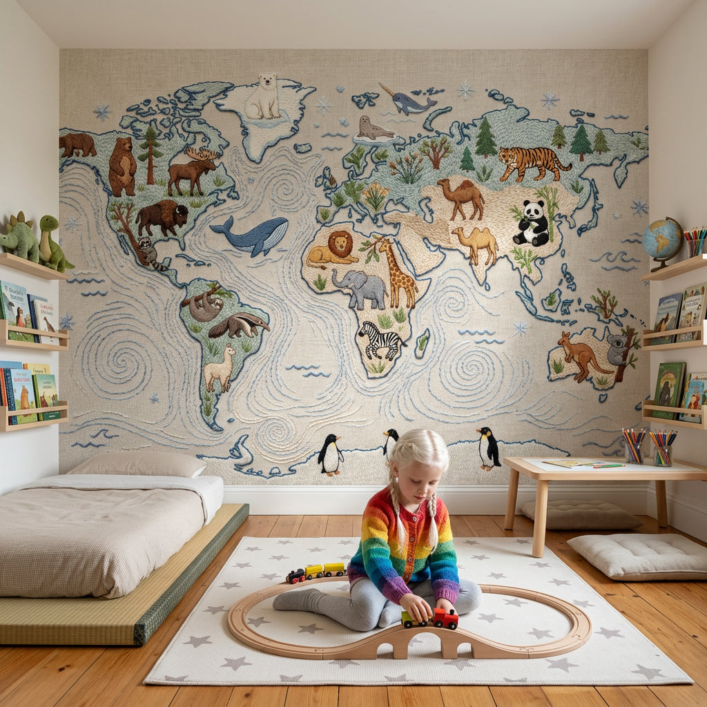 World Map Wallpaper Atlas Geography Removable Wall Decor