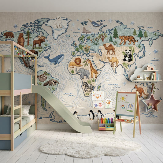 World Map Wallpaper Atlas Geography Removable Wall Decor